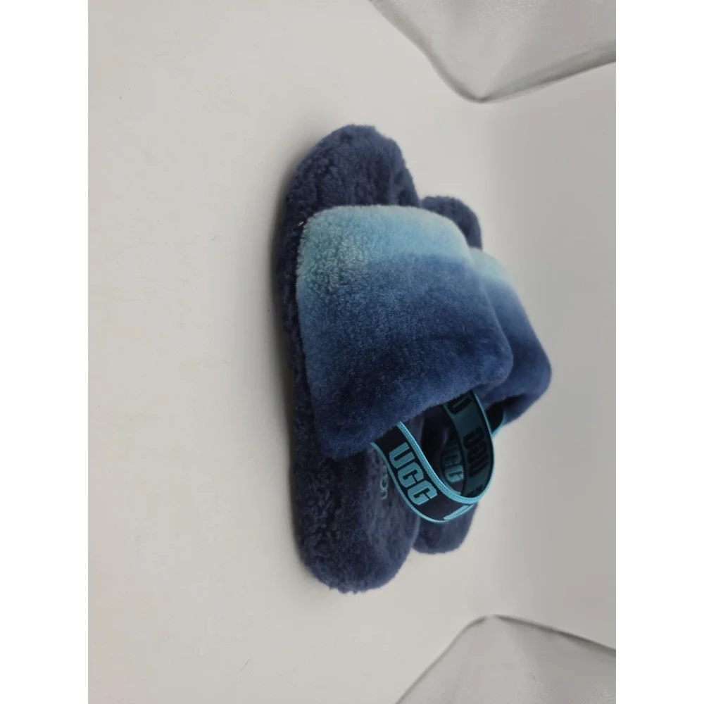 Women UGG Fluff Slides Bright Blue Slipper Size 4 w/ Straps